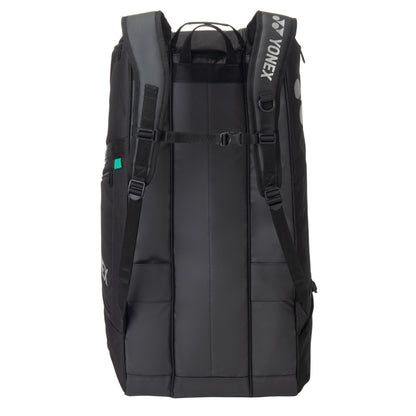 Black backpack with Yonex branding on a white background