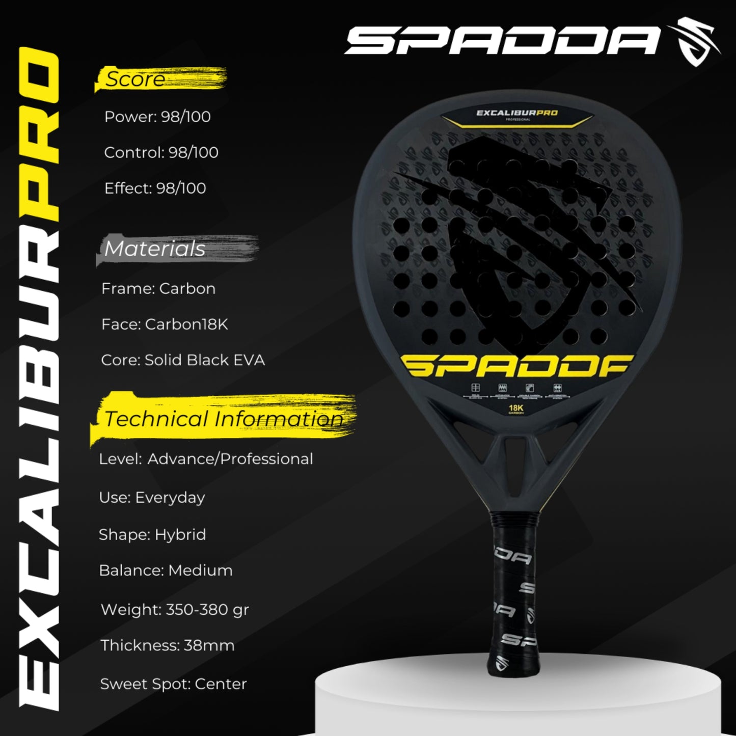 SPADDA PADEL EXCALIBUR PRO 18K 380G