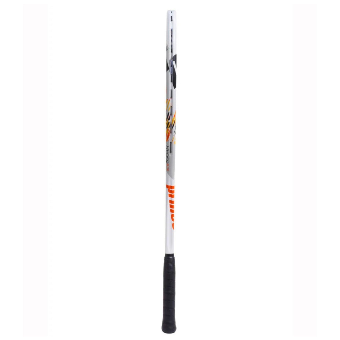 Prince Squash racket with black and orange design on a white background