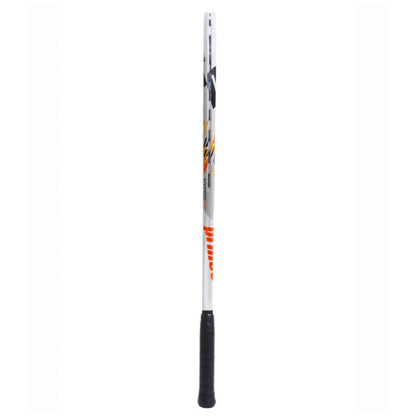 Prince Squash racket with black and orange design on a white background