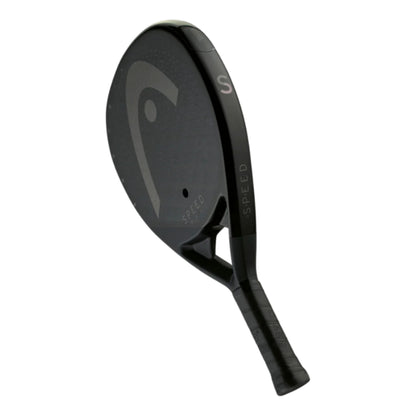 Black with gold accents Head racket with wording Speed on a whte background