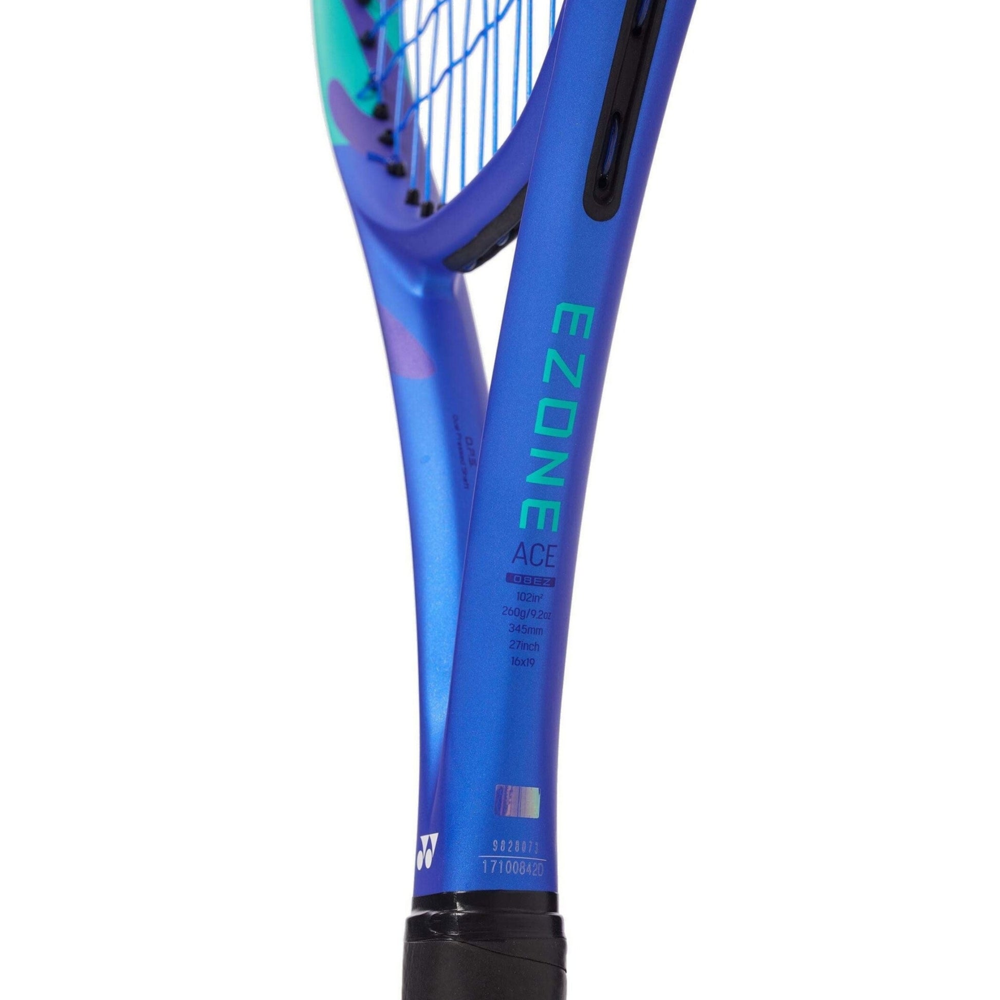 Close-up of a Blue Yonex Ezone Racket on a whte background