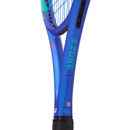 Close-up of a Blue Yonex Ezone Racket on a whte background