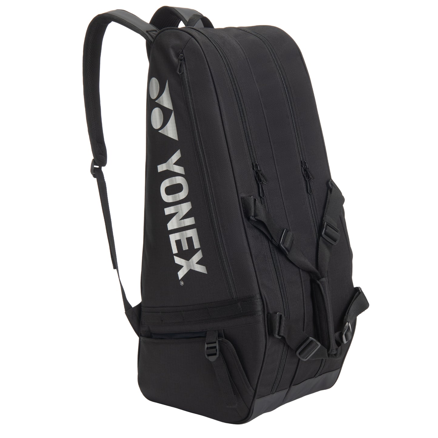 Black backpack with Yonex logo on a white background