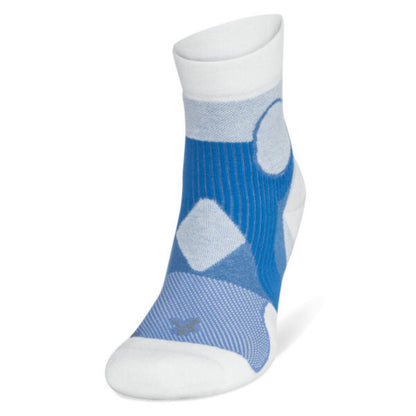 Blue and white athletic sock on a white background