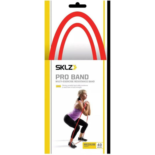 SKLZ Pro Band resistance band packaging with a woman exercising on a white background