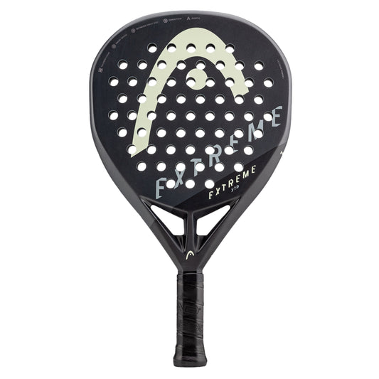 Black and white padel racket with 'Extreme' branding on a white background