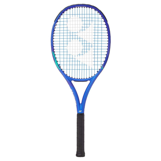 Blue Yonex Ezone Racket on a whte background