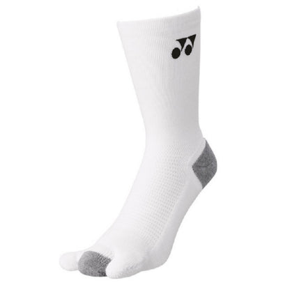 White Yonex sock with gray toes and heels on a white background