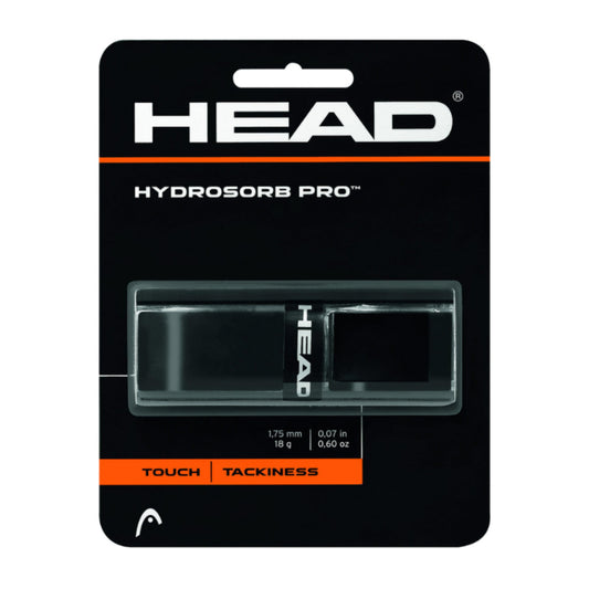 HEAD Hydrosorb Pro tennis racket black grip packaging on a white background