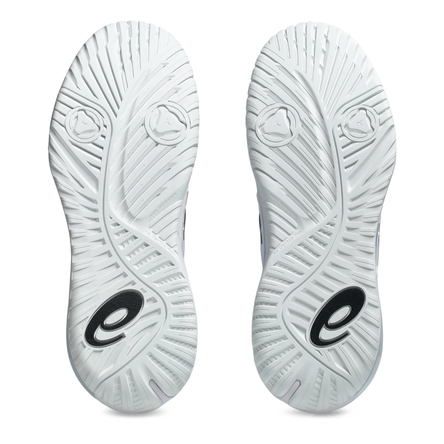 White tennis shoe sole with brand logo on a white background