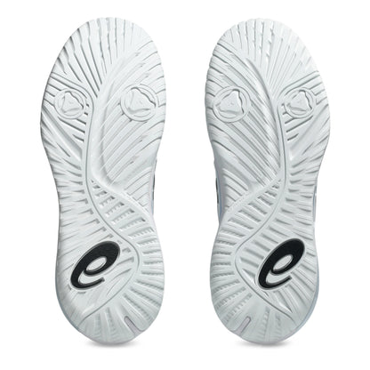 White tennis shoe sole with brand logo on a white background