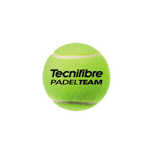Green tennis ball with Tecnifibre Padel Team logo on a white background