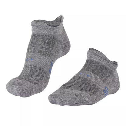 Pair of gray Falke ankle socks on a white background