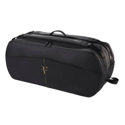 Black tennis bag with RF and Wilson logos on a white background