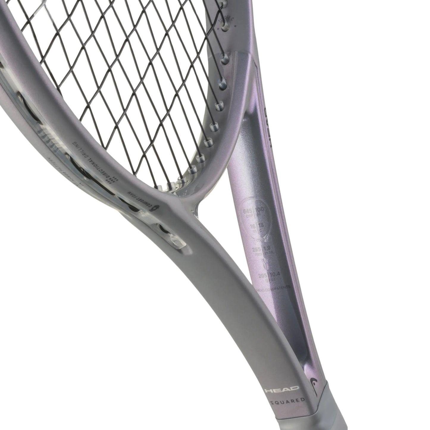 Close-up of a tennis racket with a white background