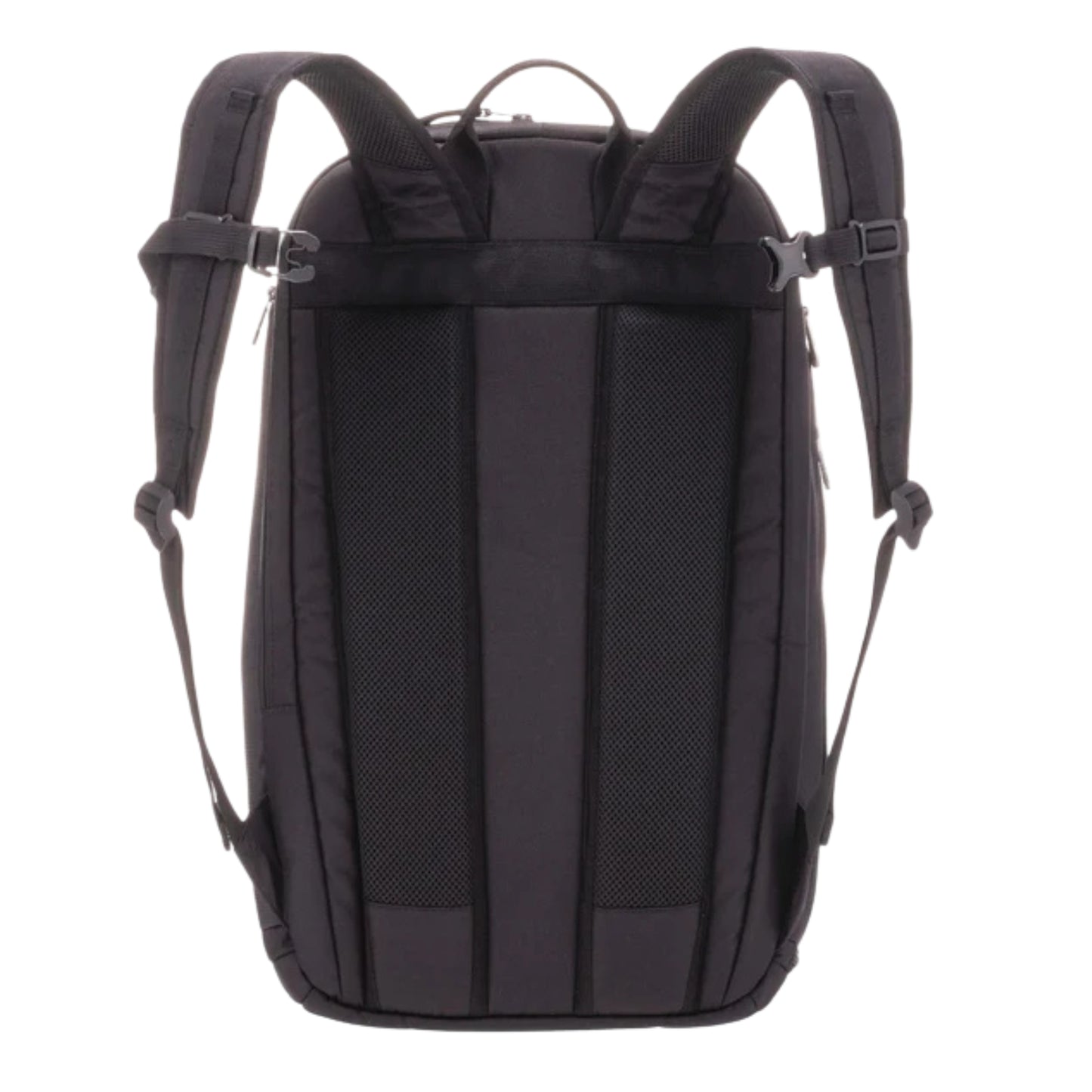 Back view of a backpack on a white background