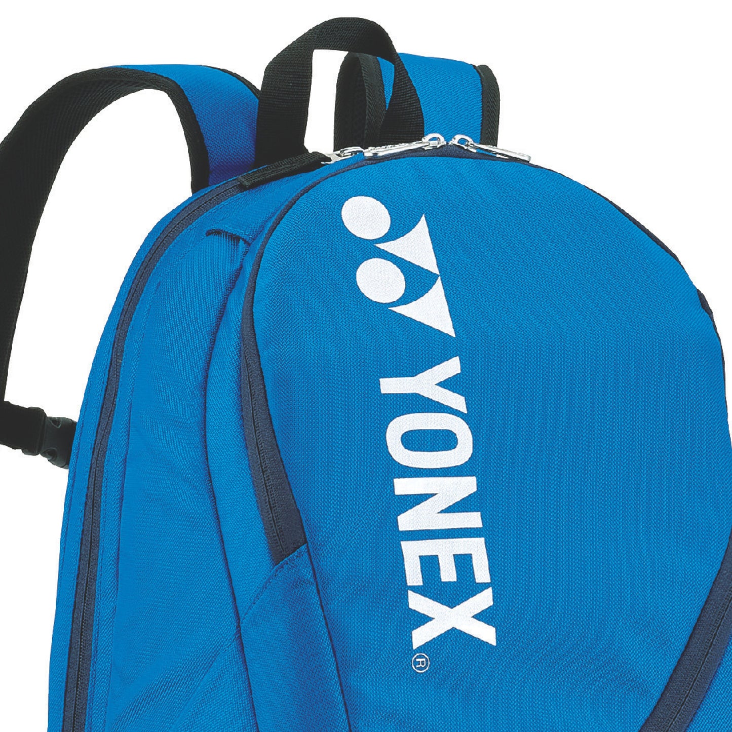 Blue Yonex backpack with black straps on a white background