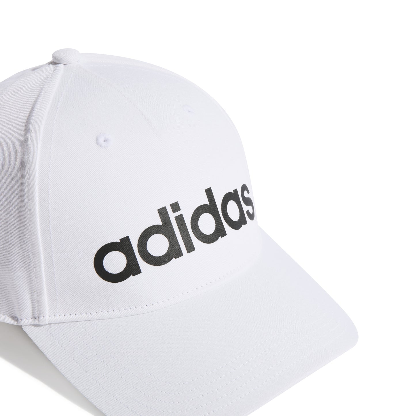 White Adidas cap with black logo on a white background