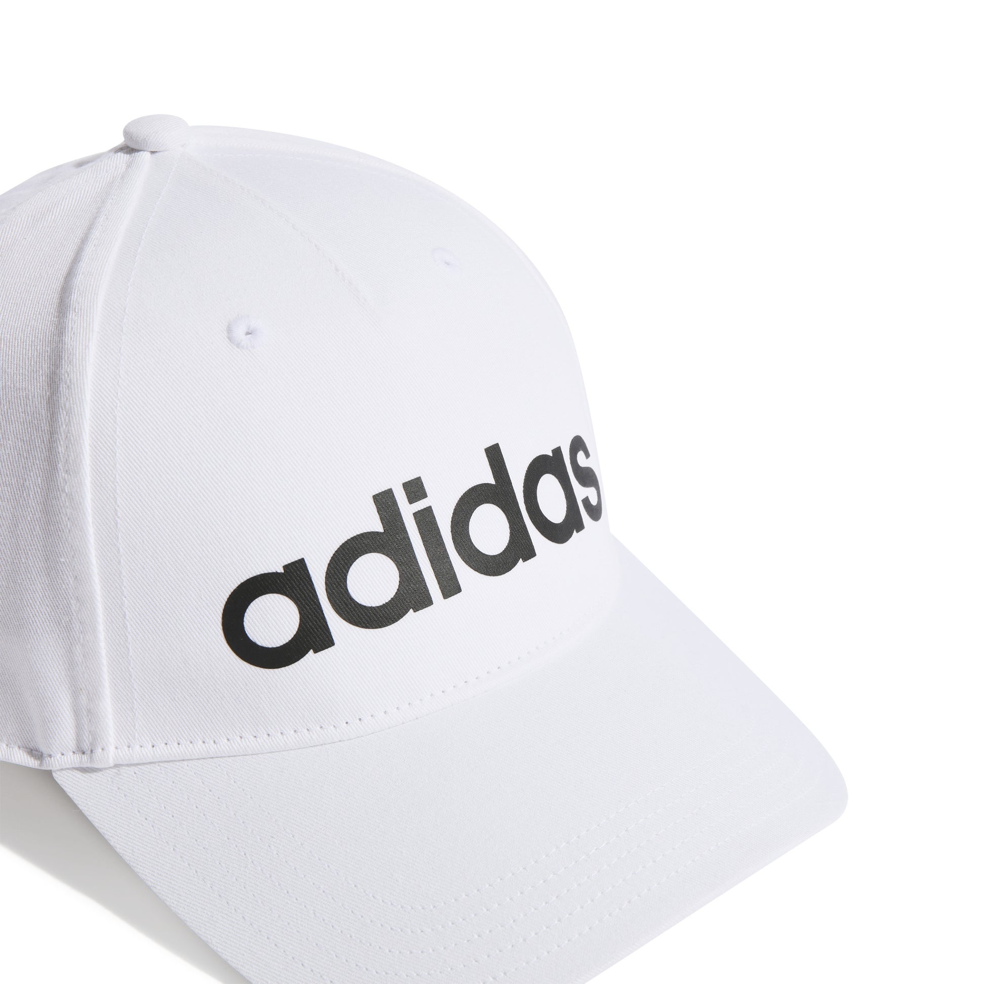 White Adidas cap with black logo on a white background