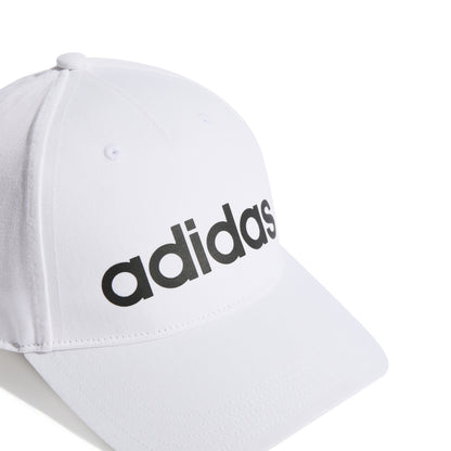 White Adidas cap with black logo on a white background