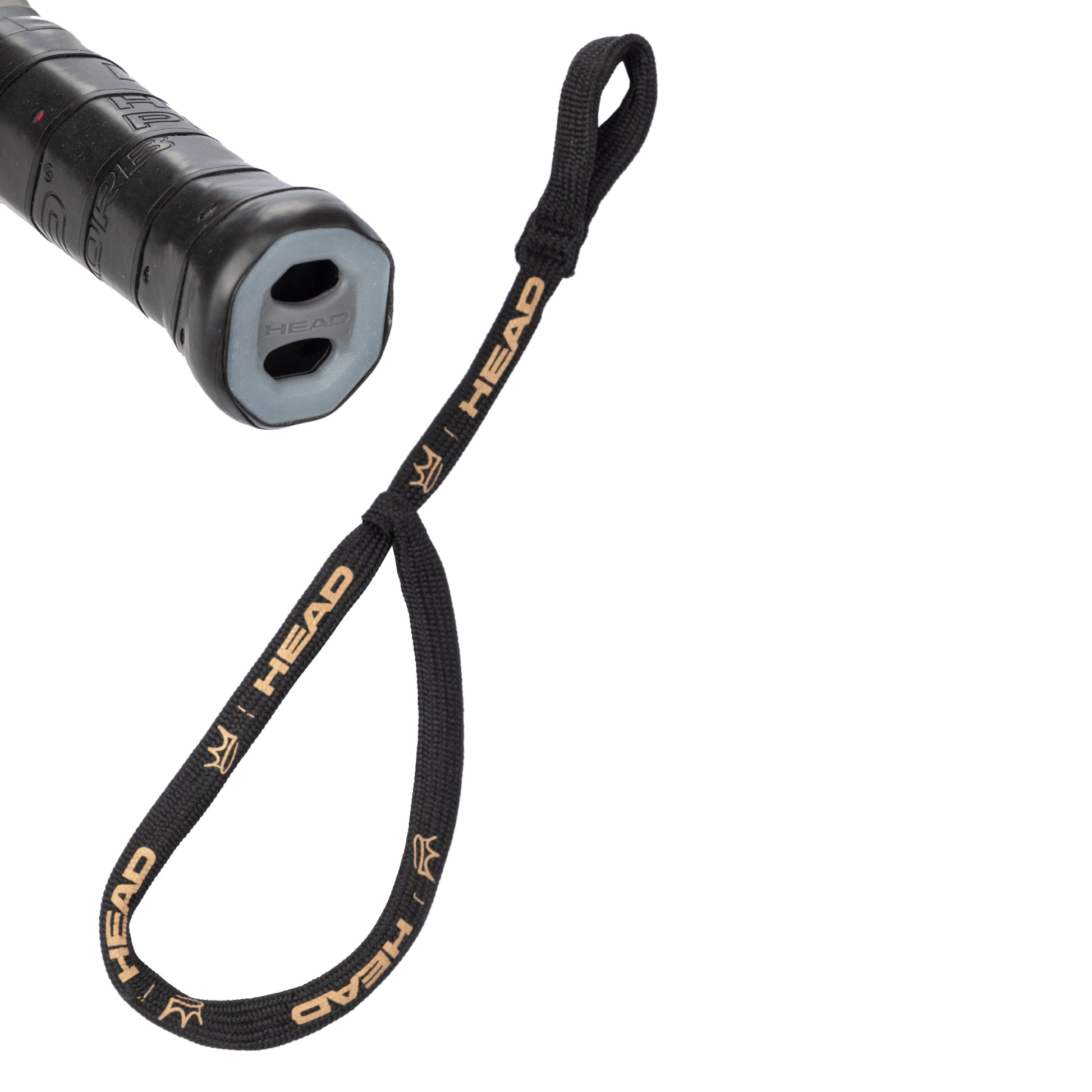 Handel of a padel racket with armwrist and head branding