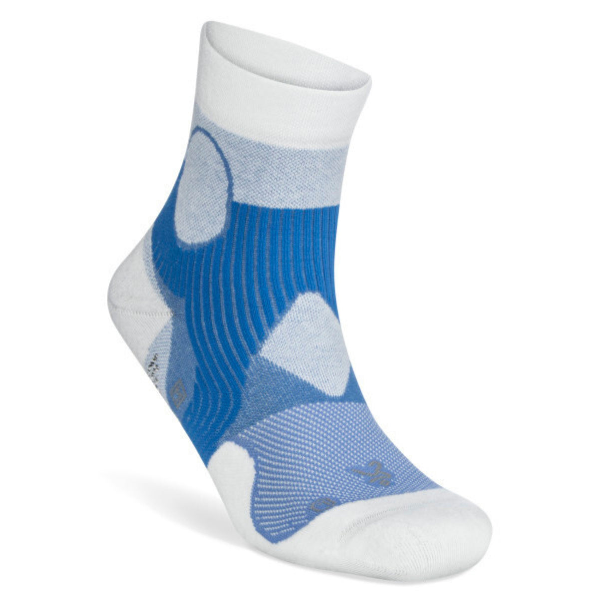 Blue and white athletic sock on a white background