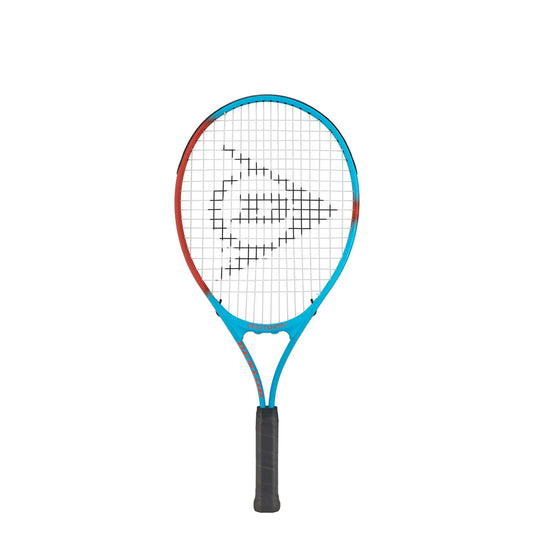 Red and light blue Dunlop tennis racket with the wording Tristorm 
