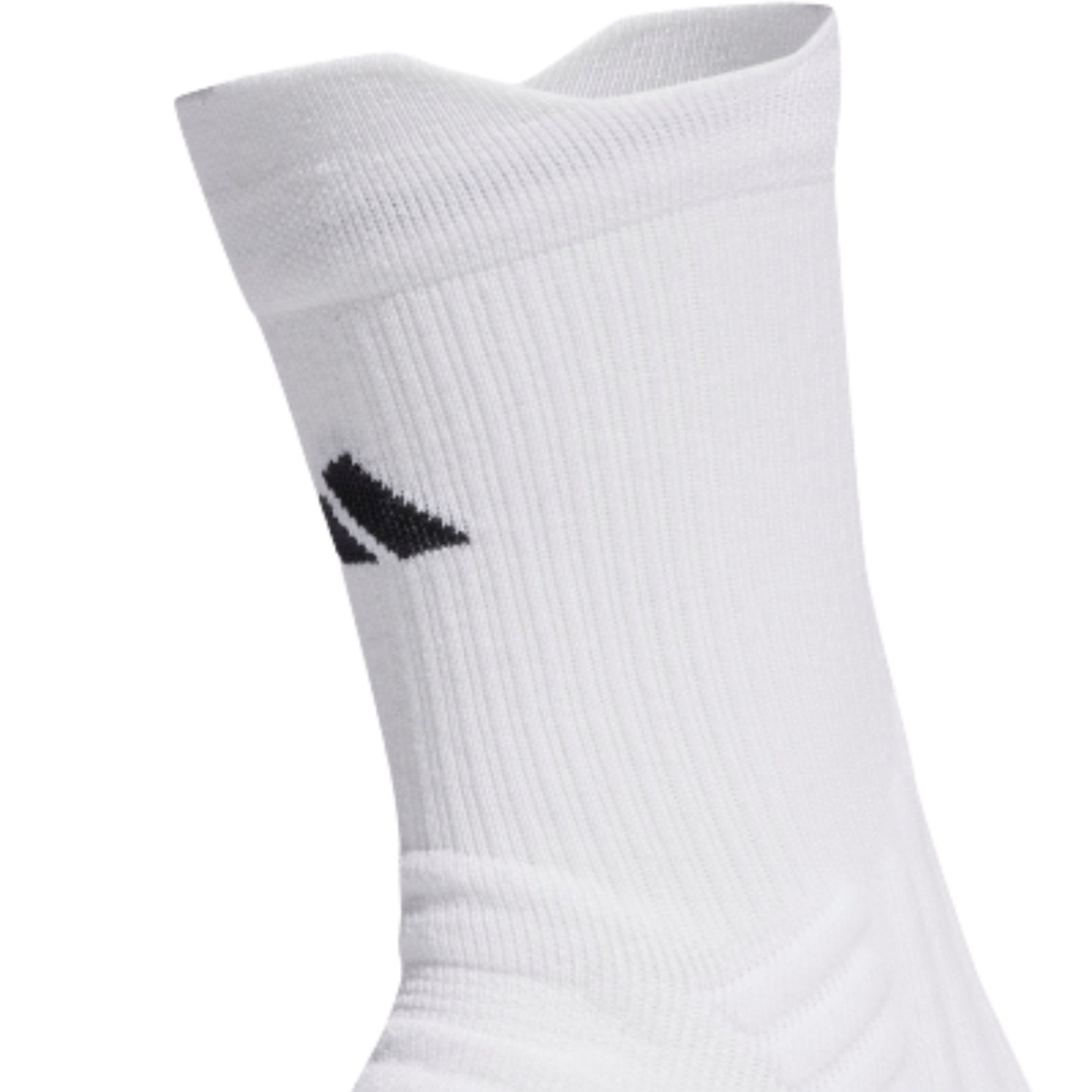 White sock with adidas logo in the front on a white background