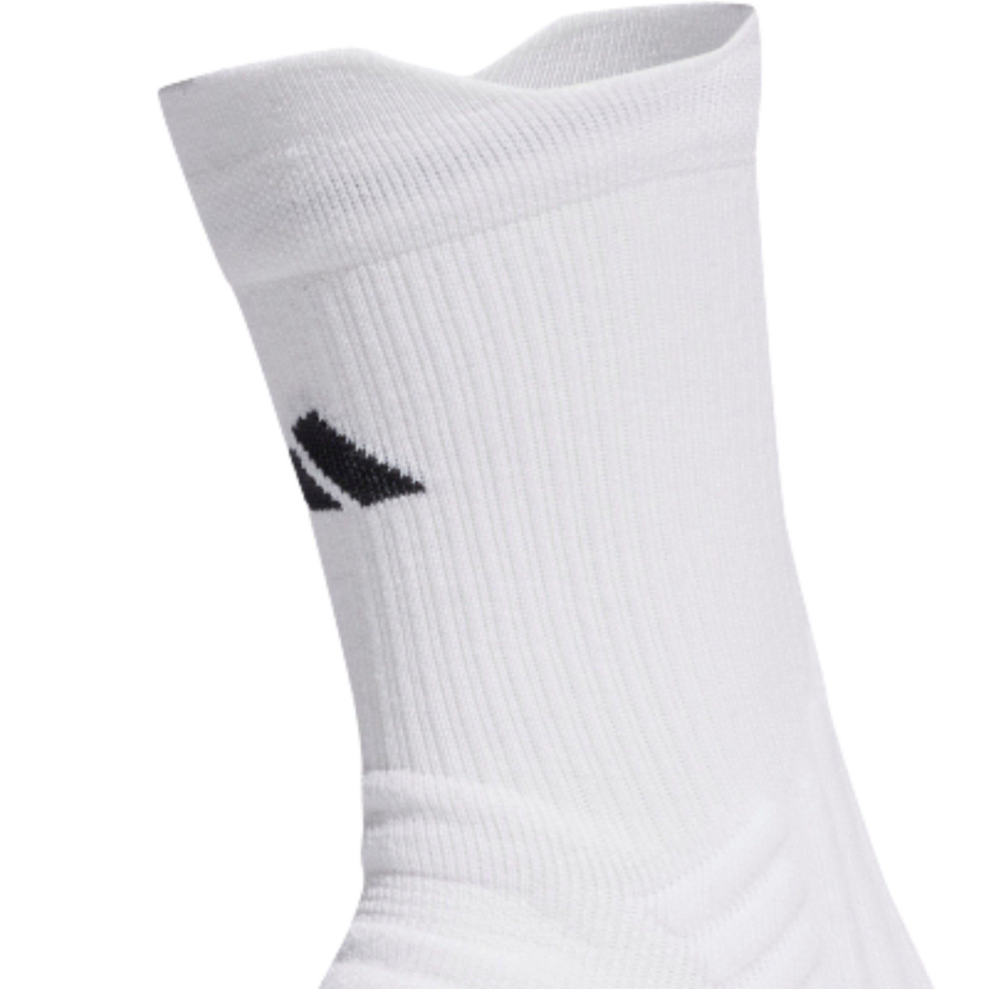 White sock with adidas logo in the front on a white background