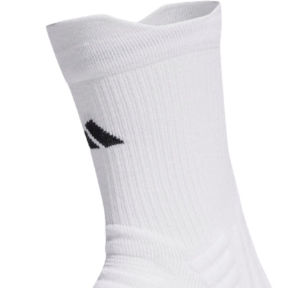 White sock with adidas logo in the front on a white background