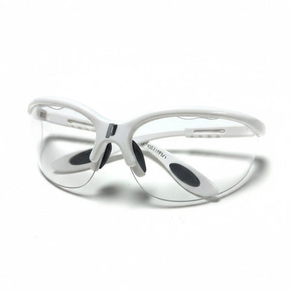 White Prince squash safety glasses with clear lenses on a white background