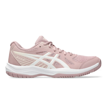 Pink athletic shoe with white accents on a white background