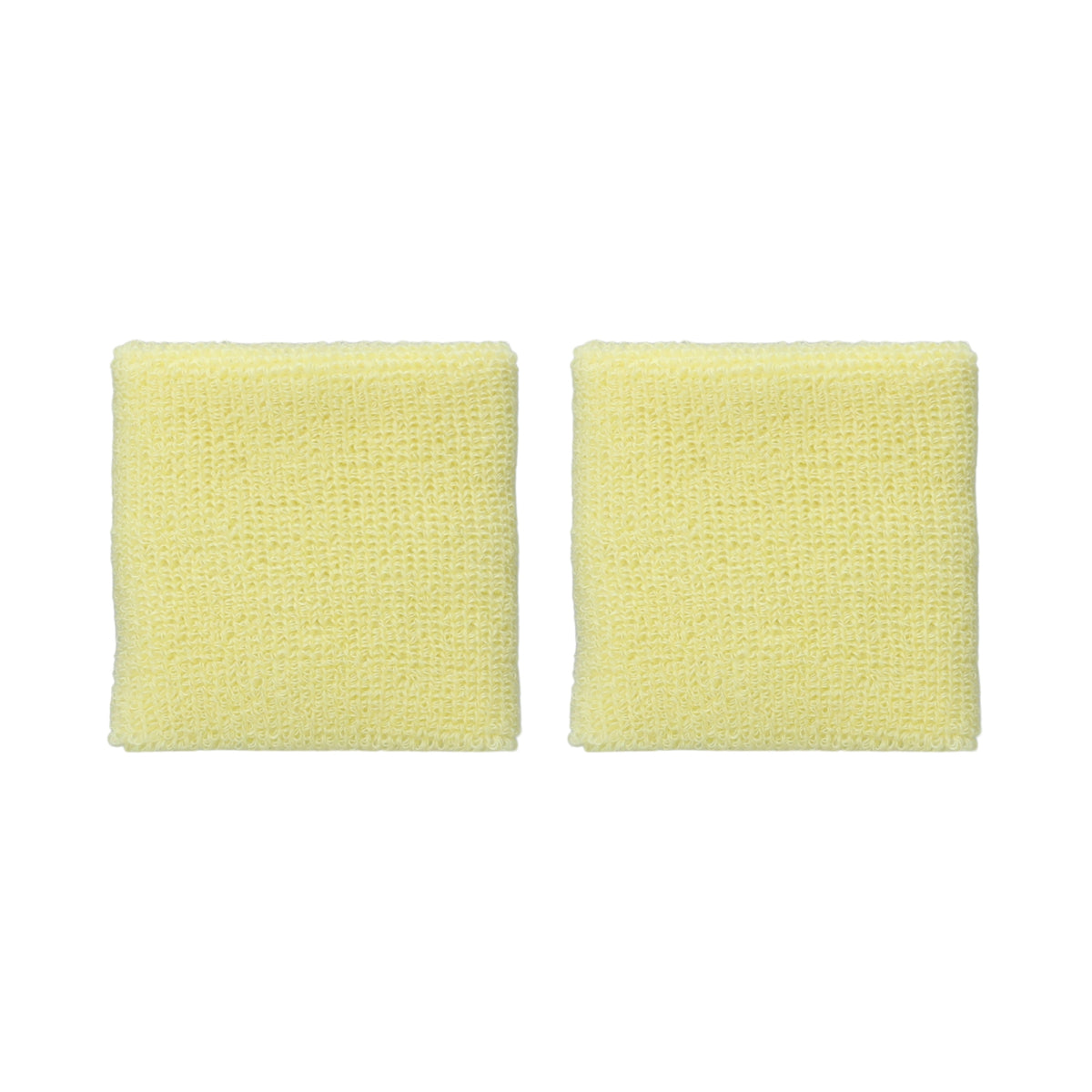 Two light yellow wristbands on a white background
