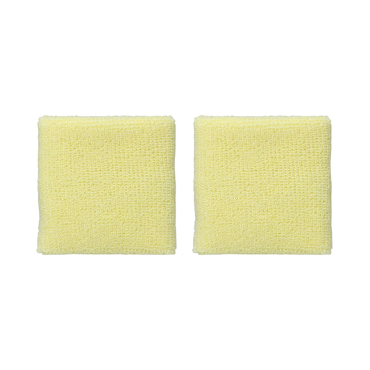 Two light yellow wristbands on a white background
