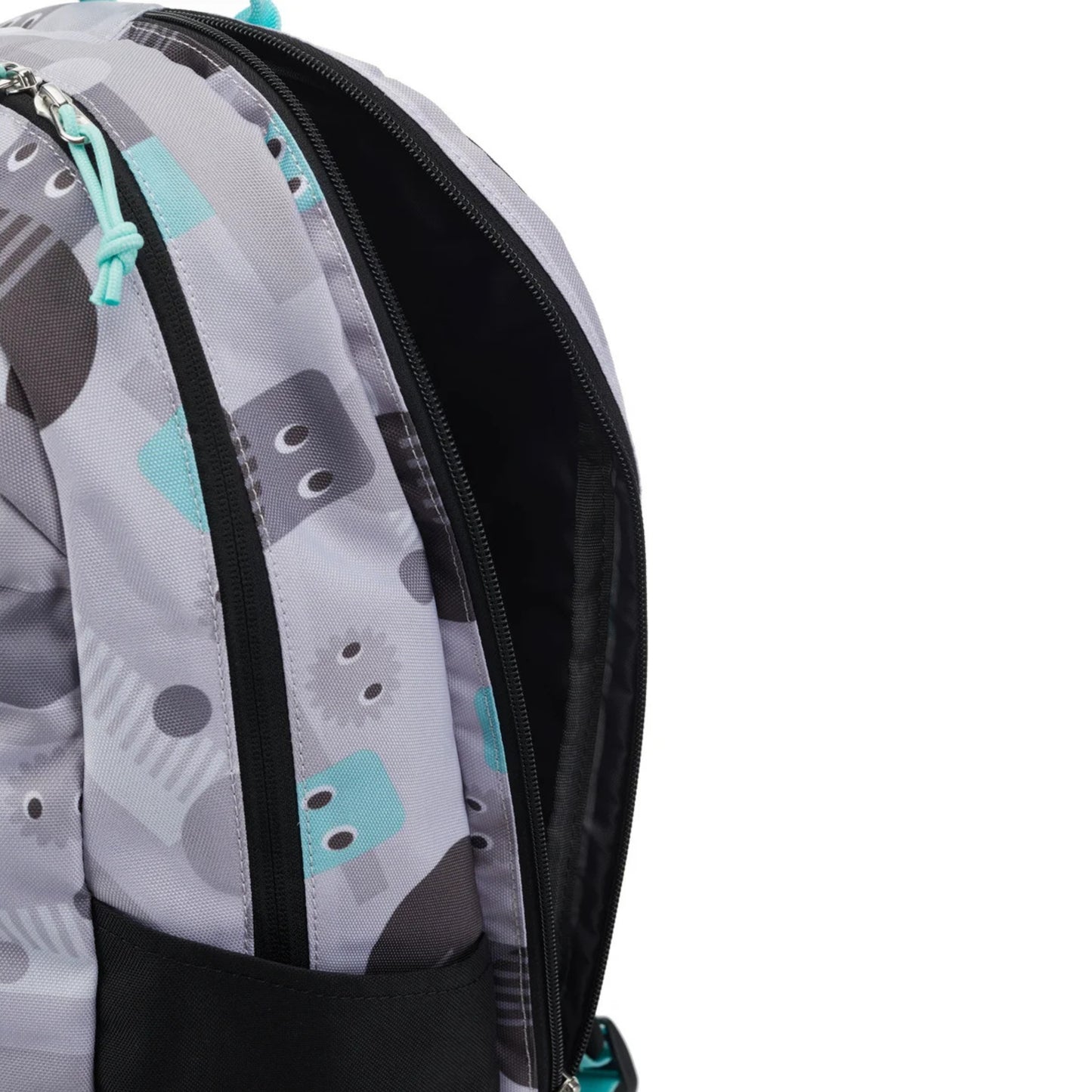 Backpack with gray and black pattern on a white background