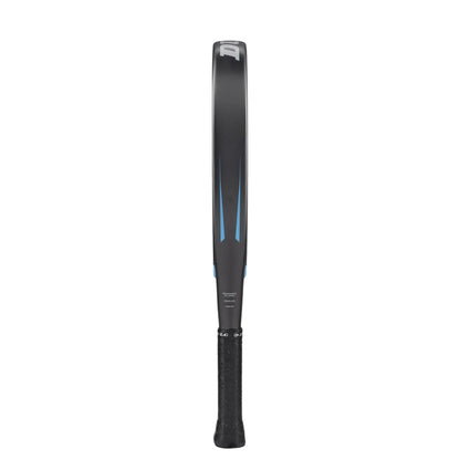 Dunlop FX Jr Padel racket side view with blue and black design on a white background