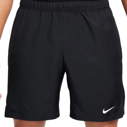 Black shorts with a Nike logo on a white background