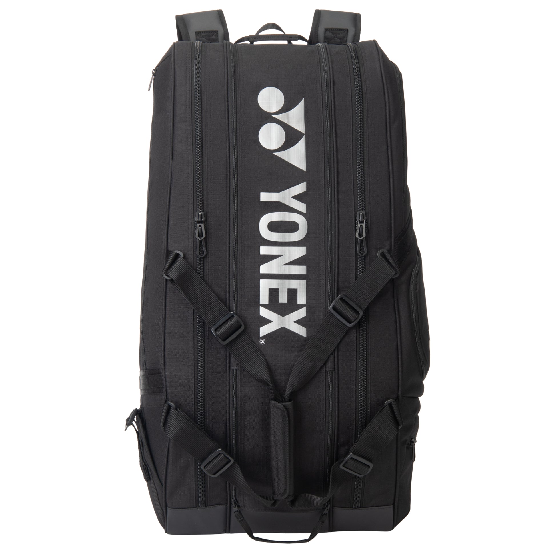 Black backpack with Yonex logo on a white background