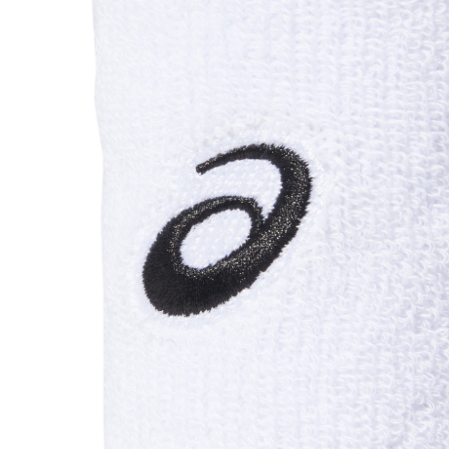 Black Asics logo on a white wristband