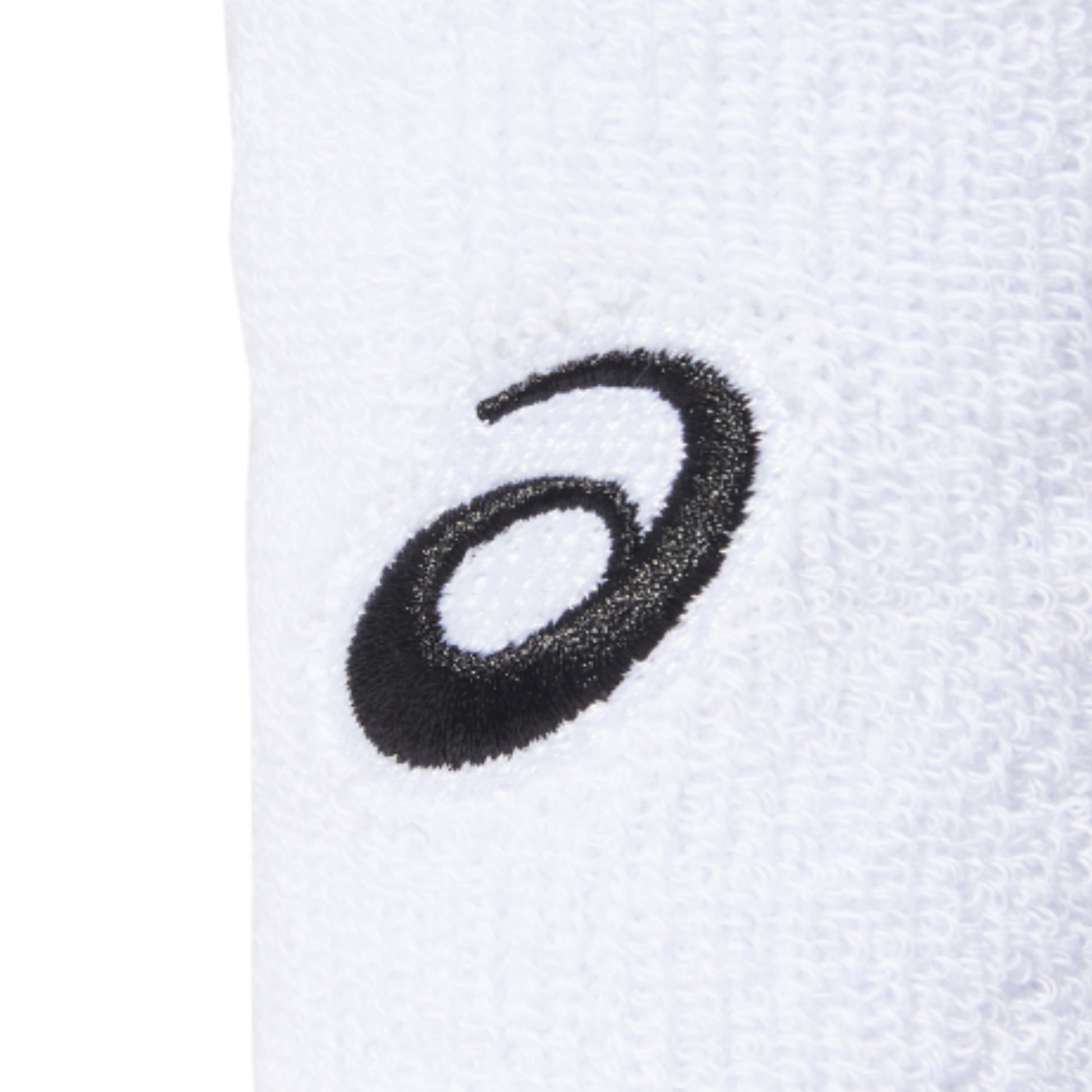 Black Asics logo on a white wristband