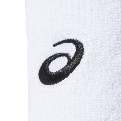 Black Asics logo on a white wristband