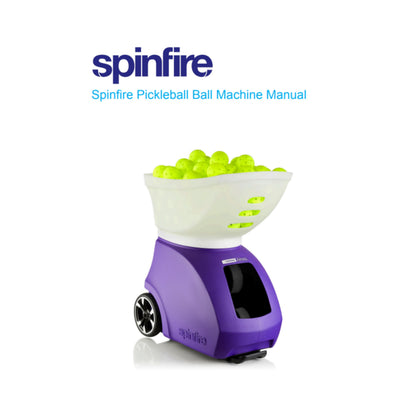 Spinfire pickleball ball machine with a white bowl full of green balls manual on a white background