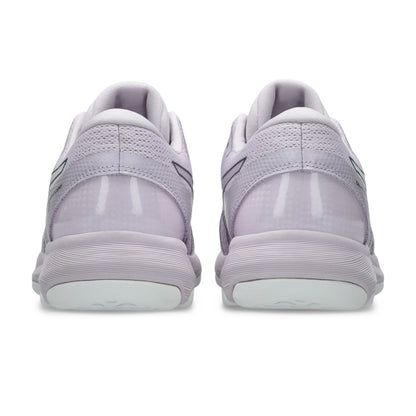 Back view of a light pink Asics shoes on a white background