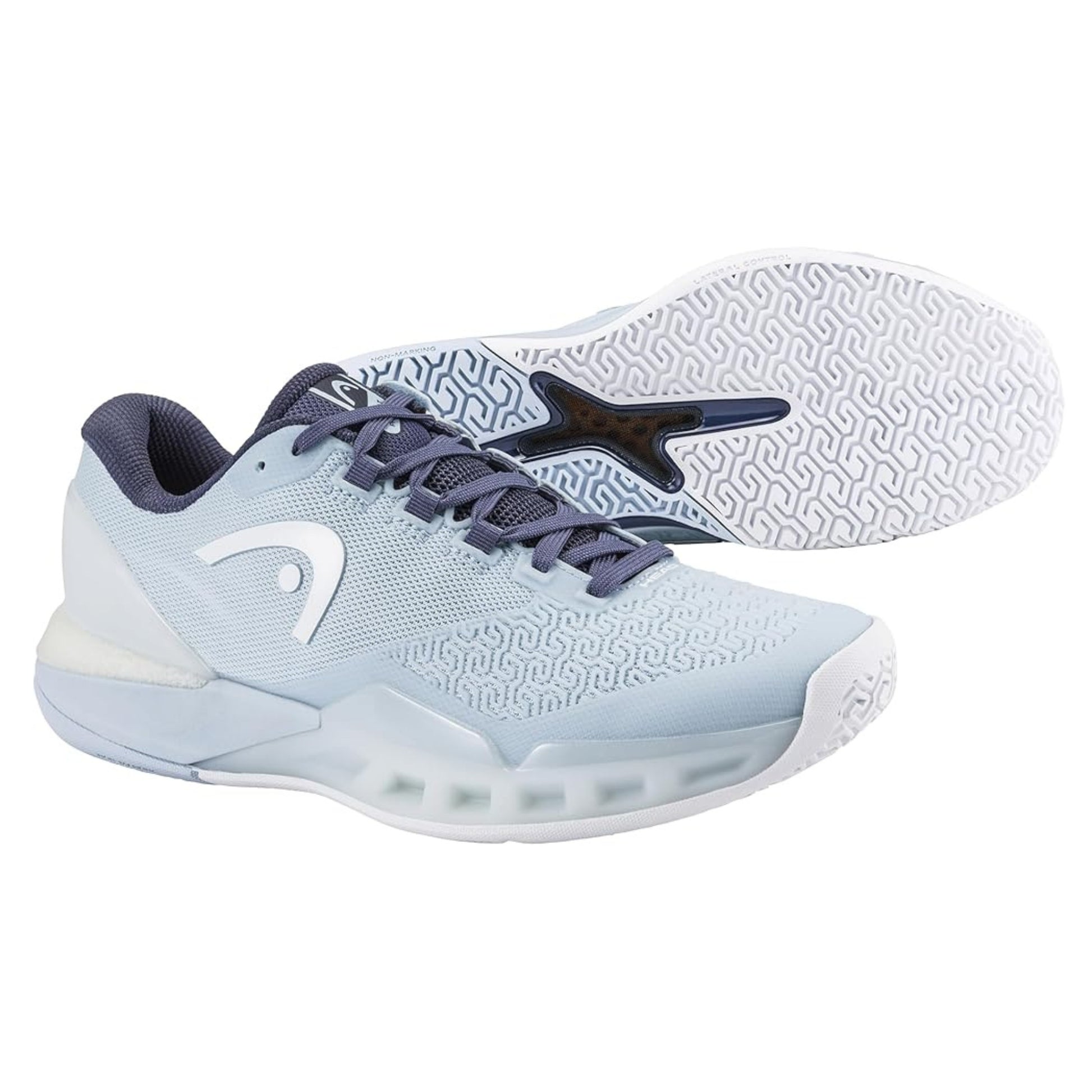 Light blue Head tennis shoe with white sole on a white background