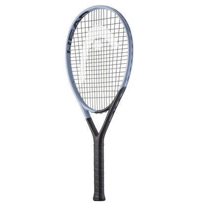 Head tennis racket with a blue and black design on a white background