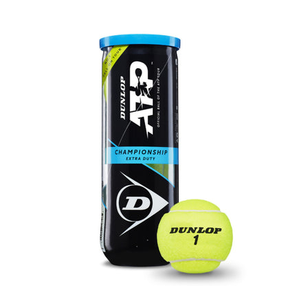 Dunlop tennis ball can with a single yellow tennis ball on a white background