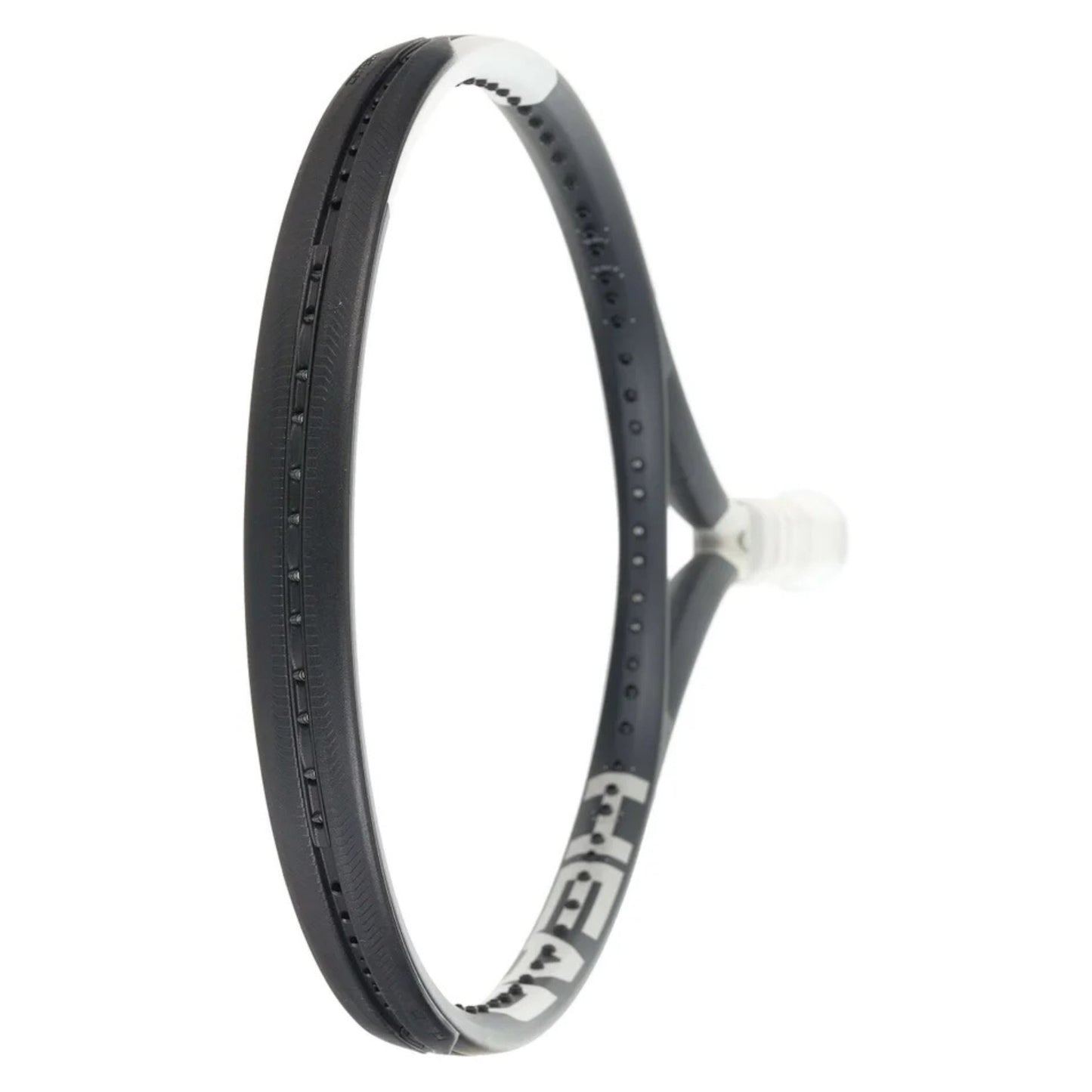Tennis racket with black frame on a white background