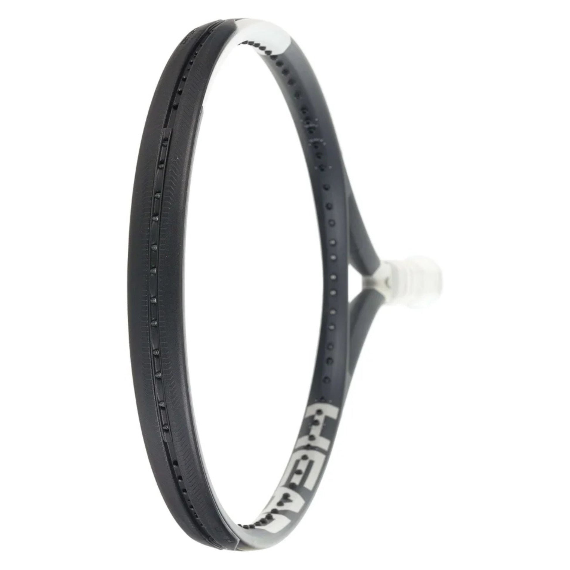 Tennis racket with black frame on a white background