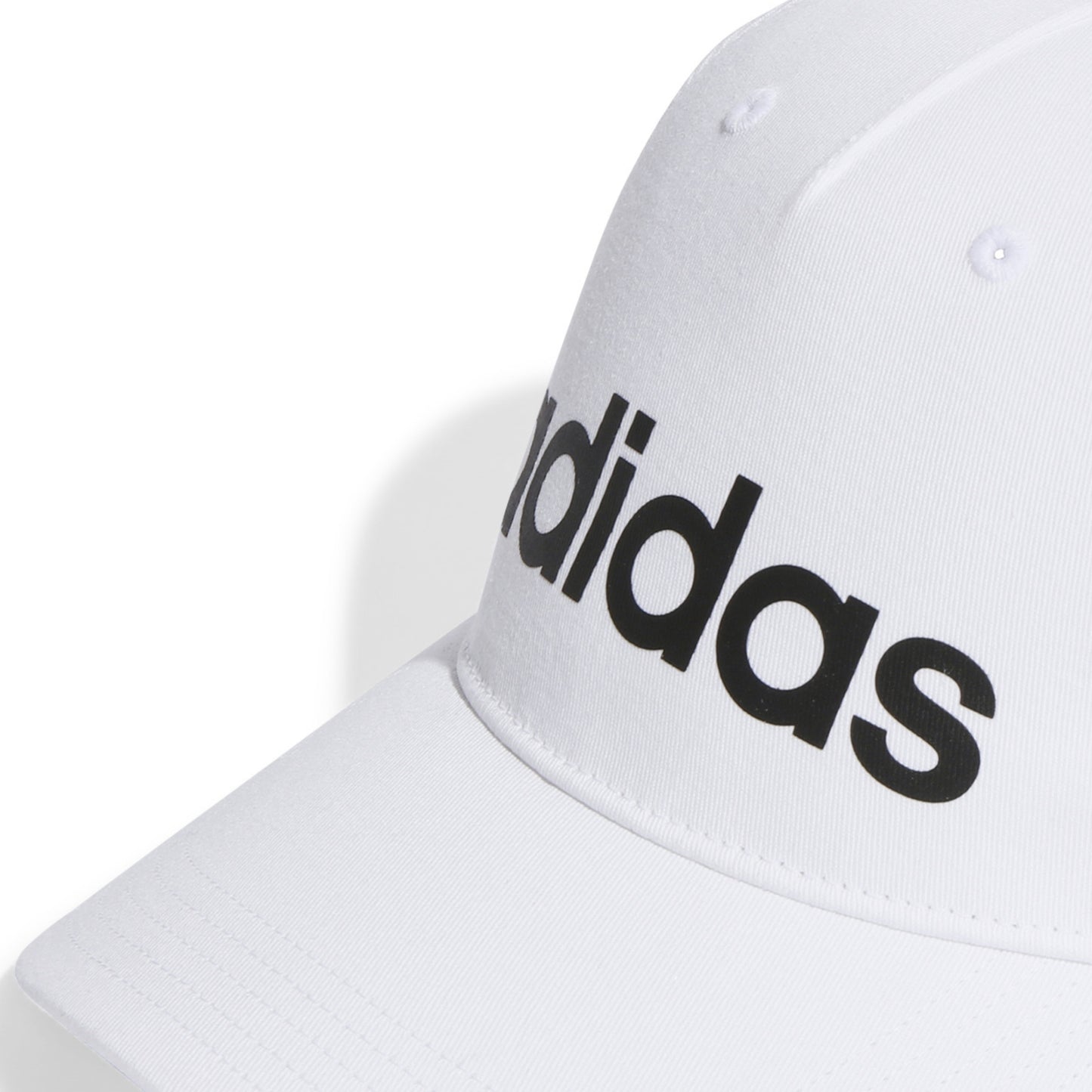 White Adidas cap with black logo on a white background